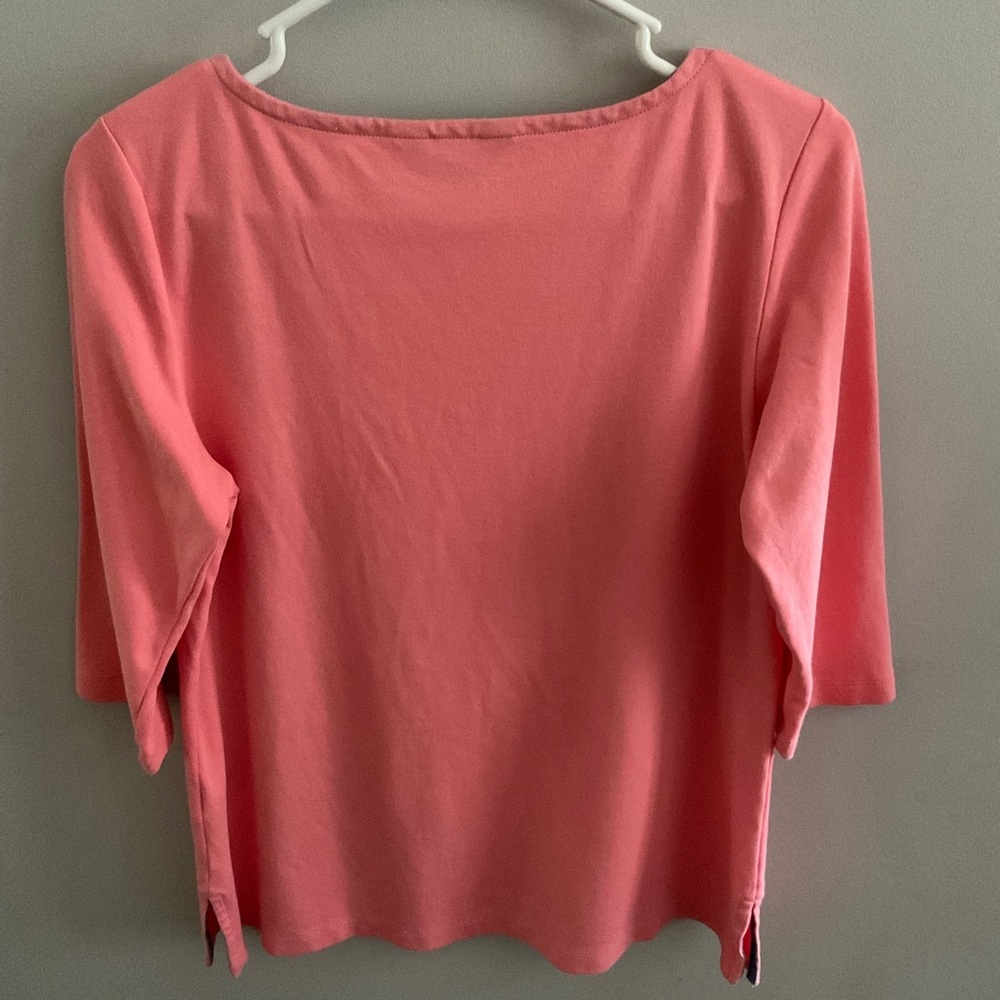 Lands' End Women's Coral three-quarter sleeve top. - Picture 3 of 6
